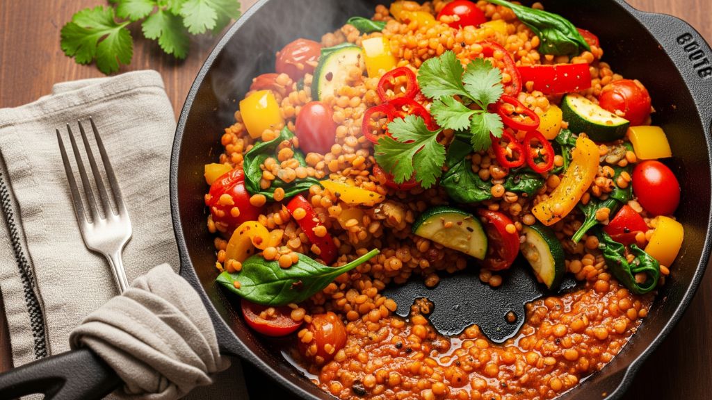 Spicy Lentil and Veggie Skillet